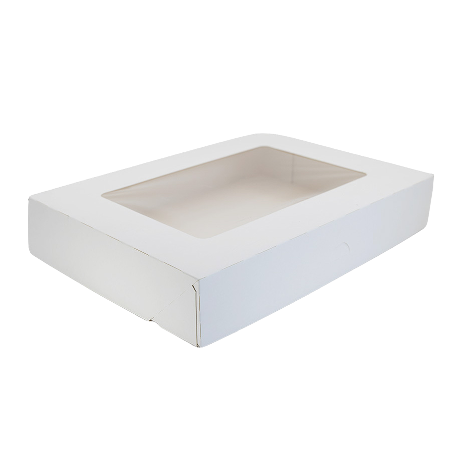 POJEMNIK KARTONOWY 350x260x60 CIASTO BIAŁY - OKIENKO